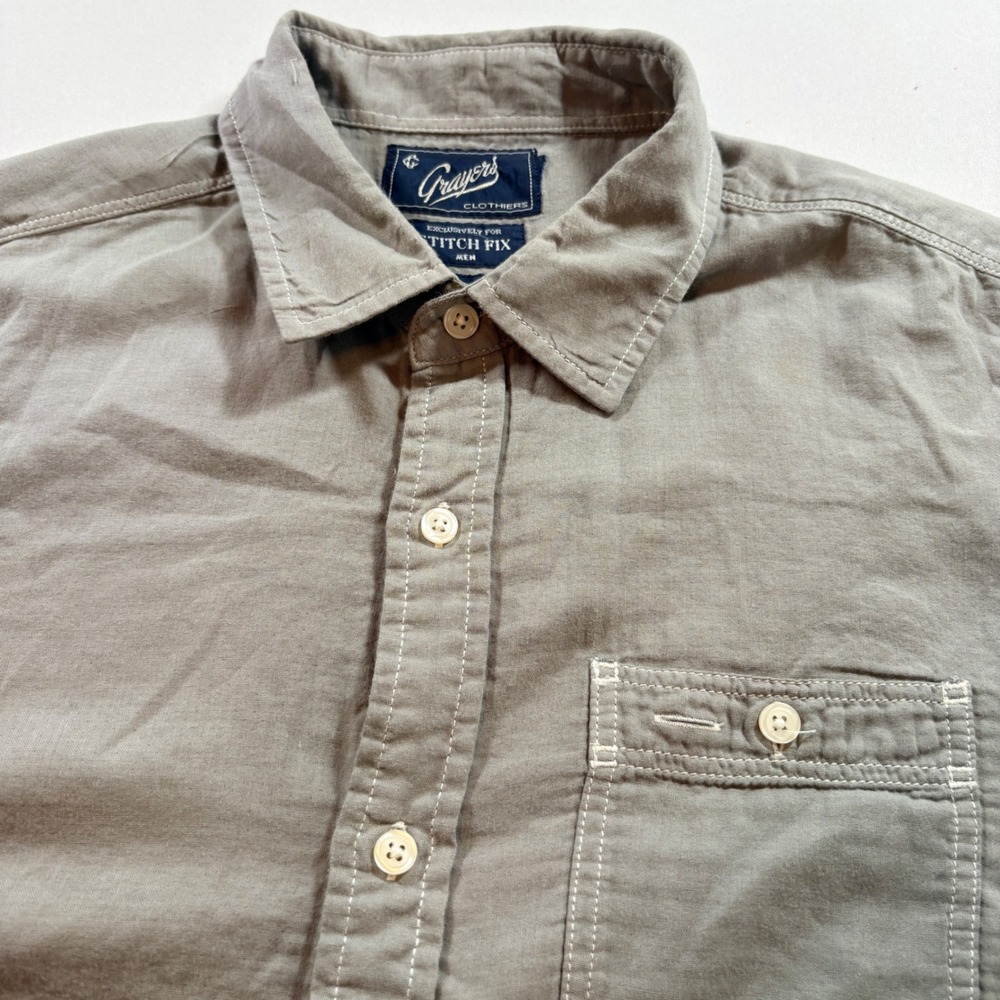 Grayers Button Down Shirt Mens Large Olive Gray Cotton Long Sleeve Stitch Fix